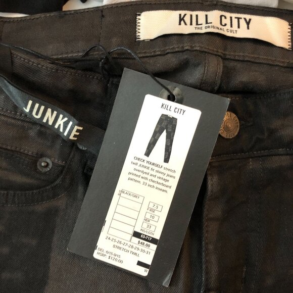 Kill City Womens Junkie Fit Black & Gray Checkered Skinny Jeans Goth Size 27 - Picture 3 of 4
